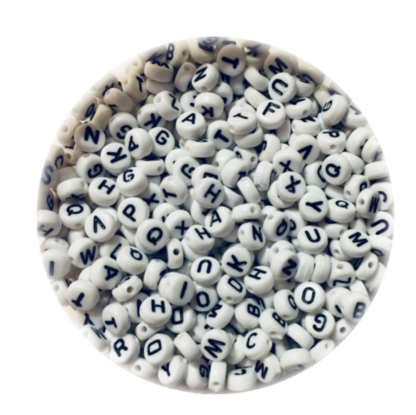200x English Letter 6mm-7mm Flat Round Beads for Jewellery Making