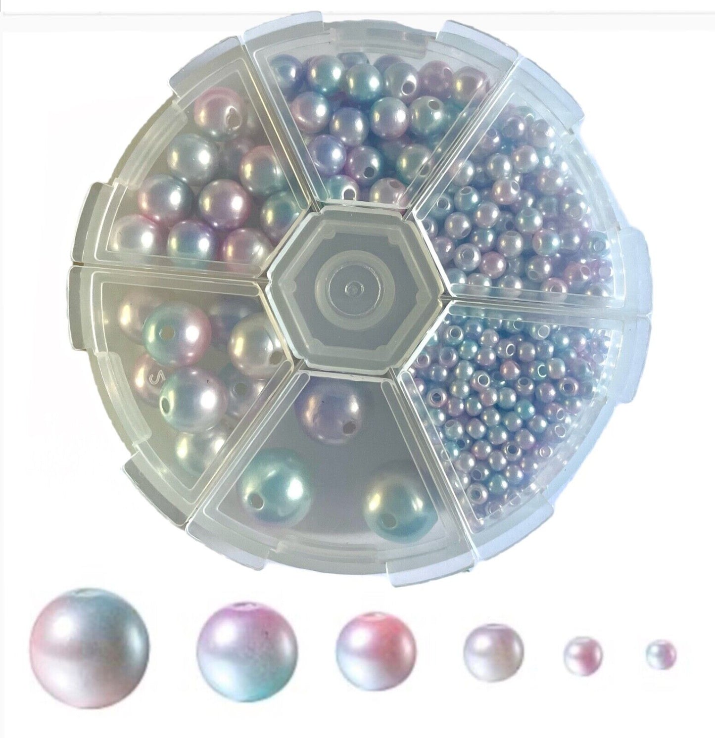 1x Set Multi Sizes Rainbow Mermaid Faux Pearl Beads w/ Organiser for Jewellery