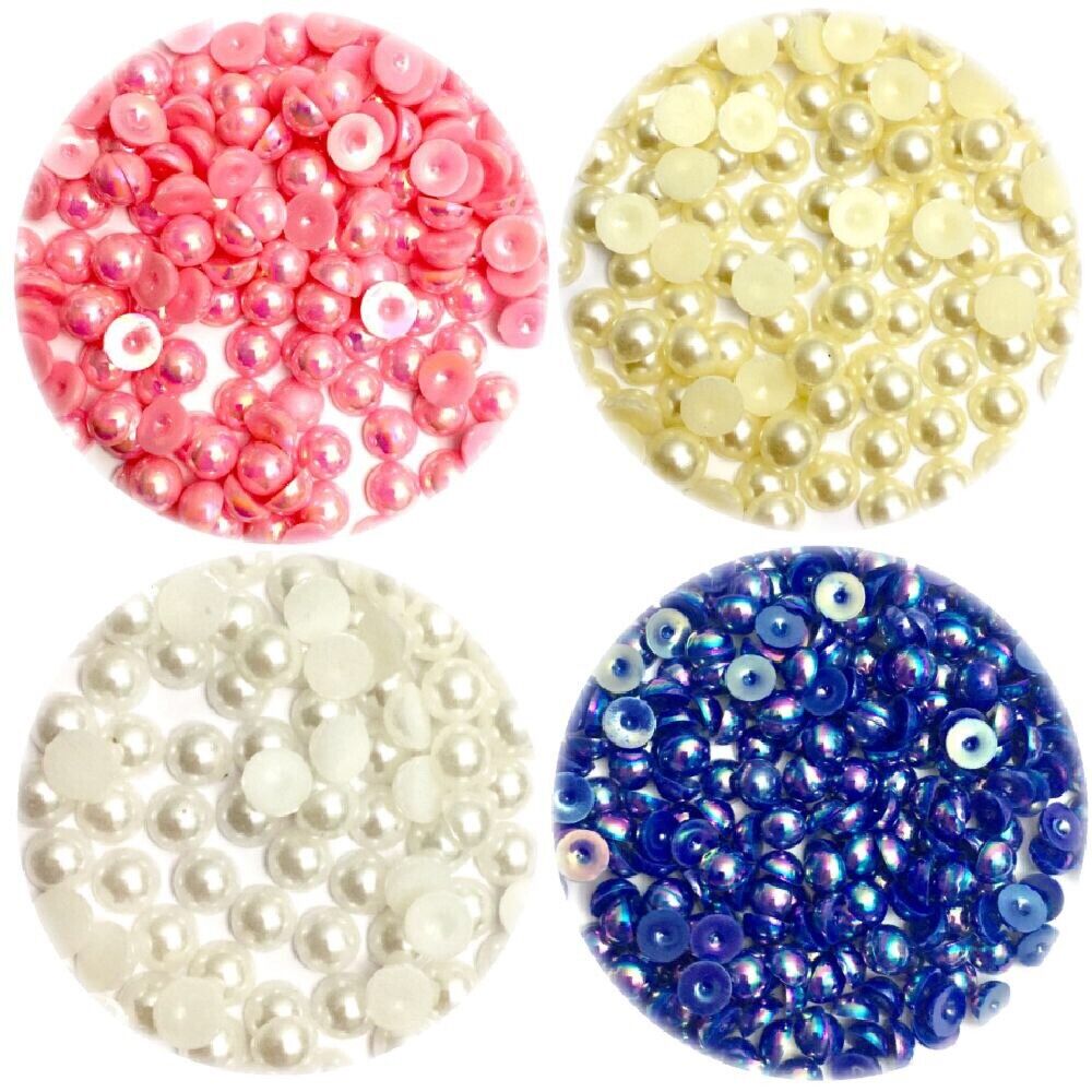 100x Half Pearl 10mm Flat-back Resin Beads - Choose Your Colour