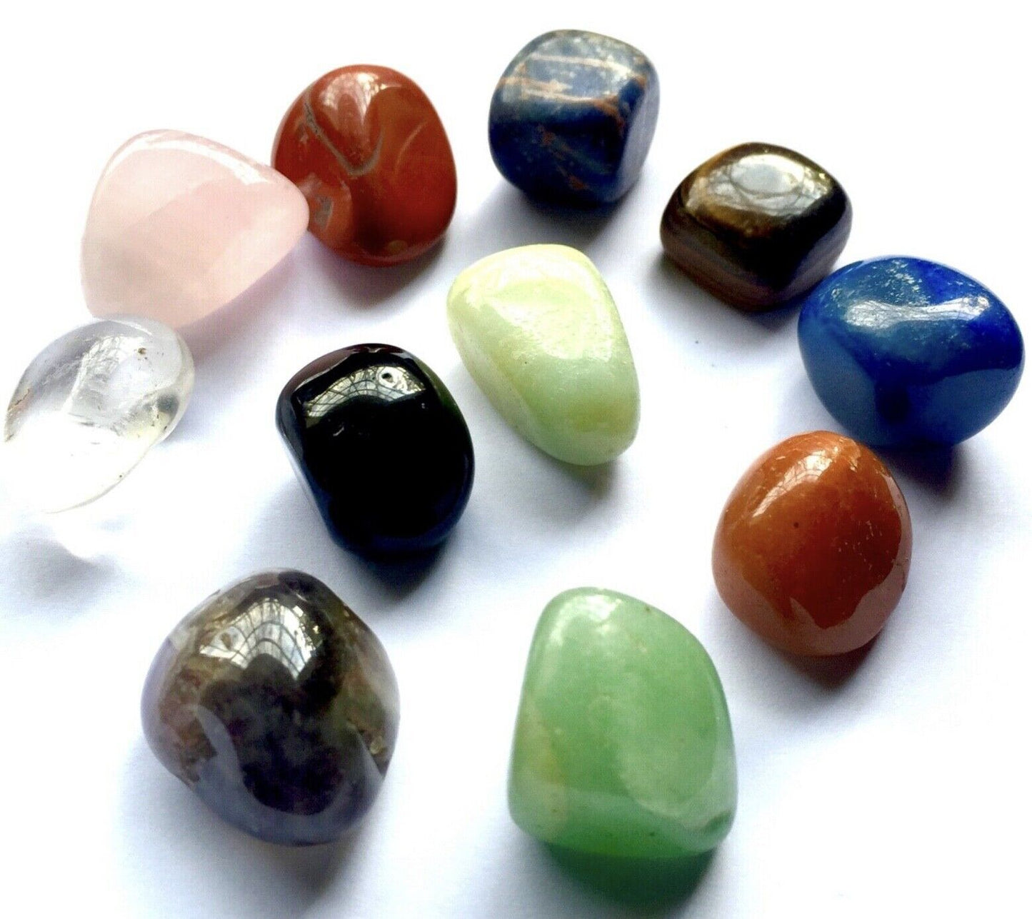 7pc Small or Large Chakra Crystals Natural Semi Precious Tumble Gemstone + Grid