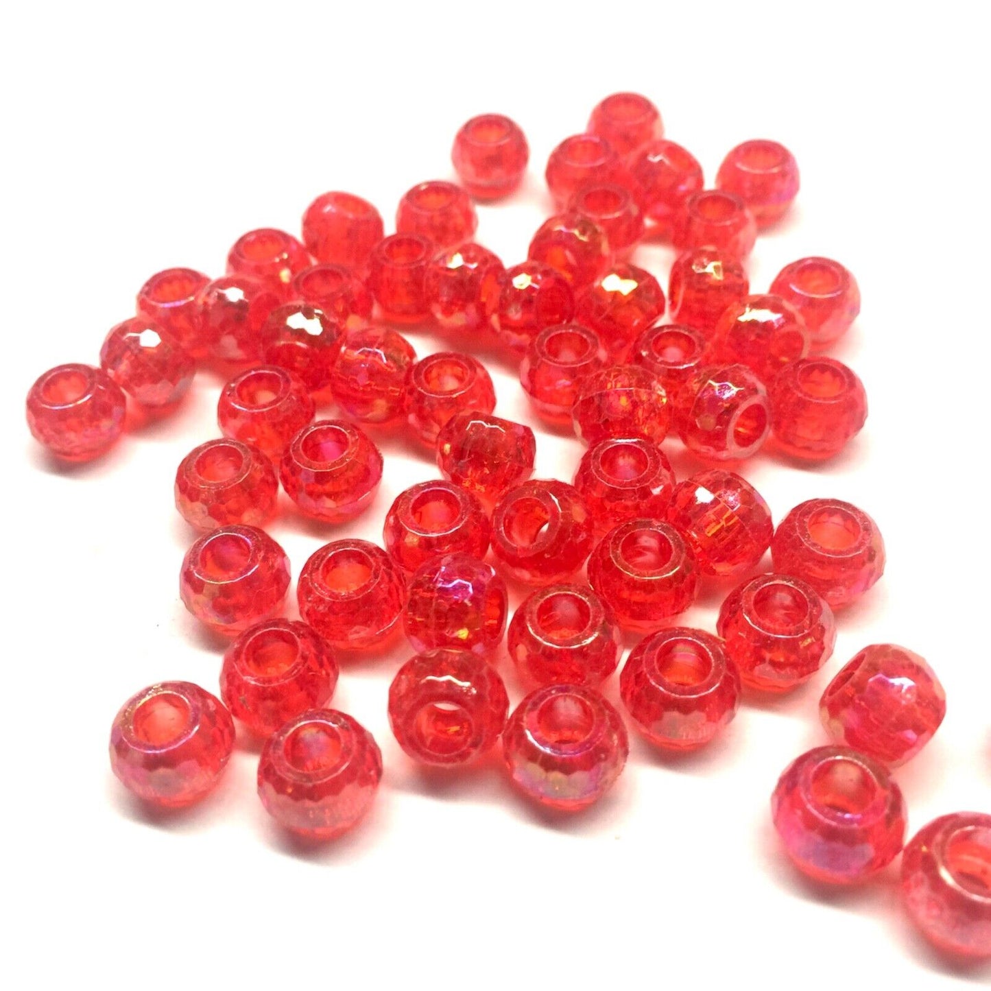 100x Large Hole Faceted Iridescent 9mmx6.5mm Acrylic Beads - Choose your Colour