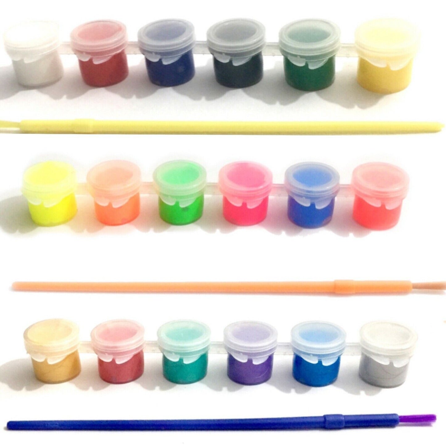 1x Set of 6 Fabric/Textile Mini Paint Pots with Brush - 3 Colour Sets to Choose