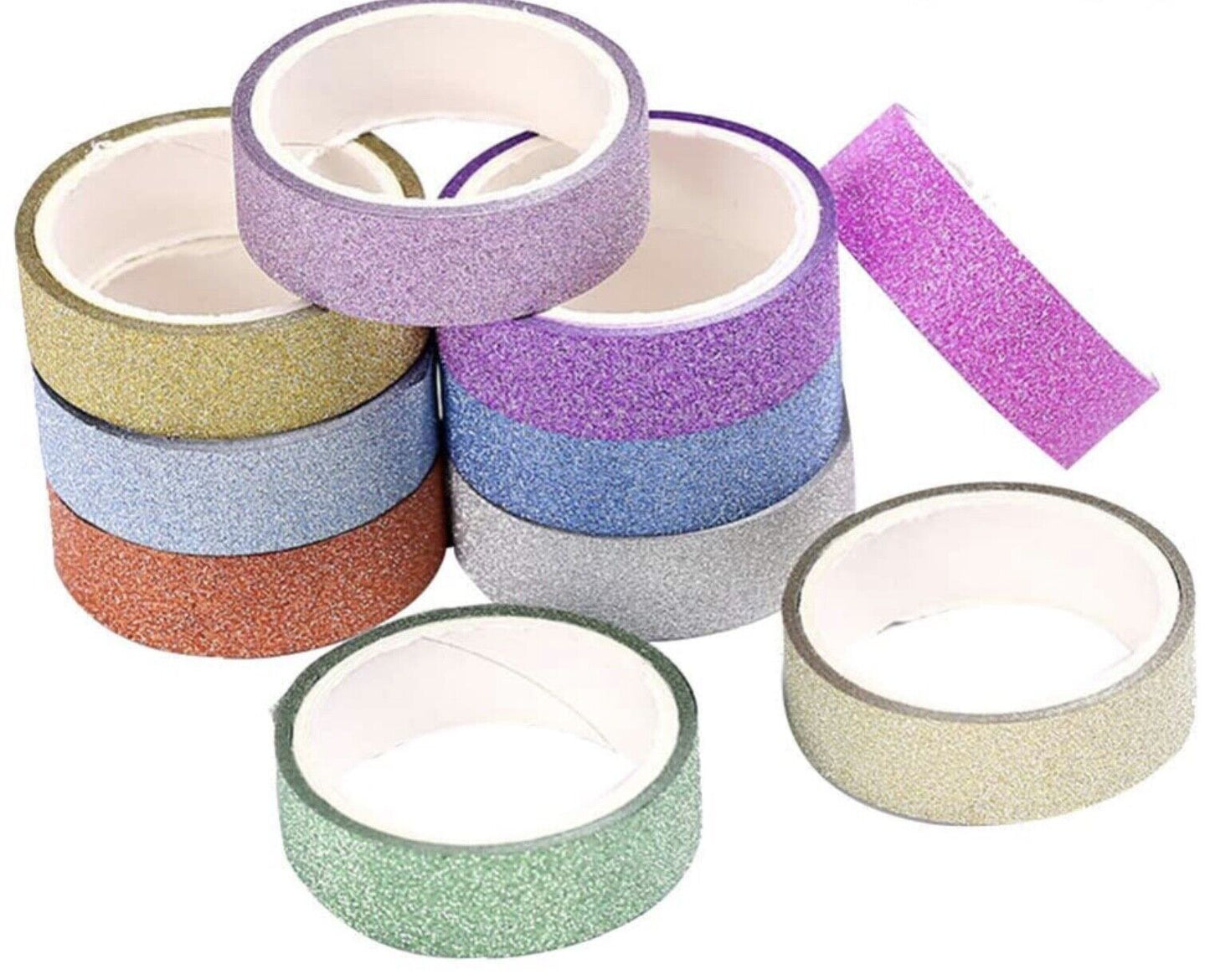 6x Roll Multi Colour 3mtrs 15mm Glitter Washi Tape - Pick Your Colour