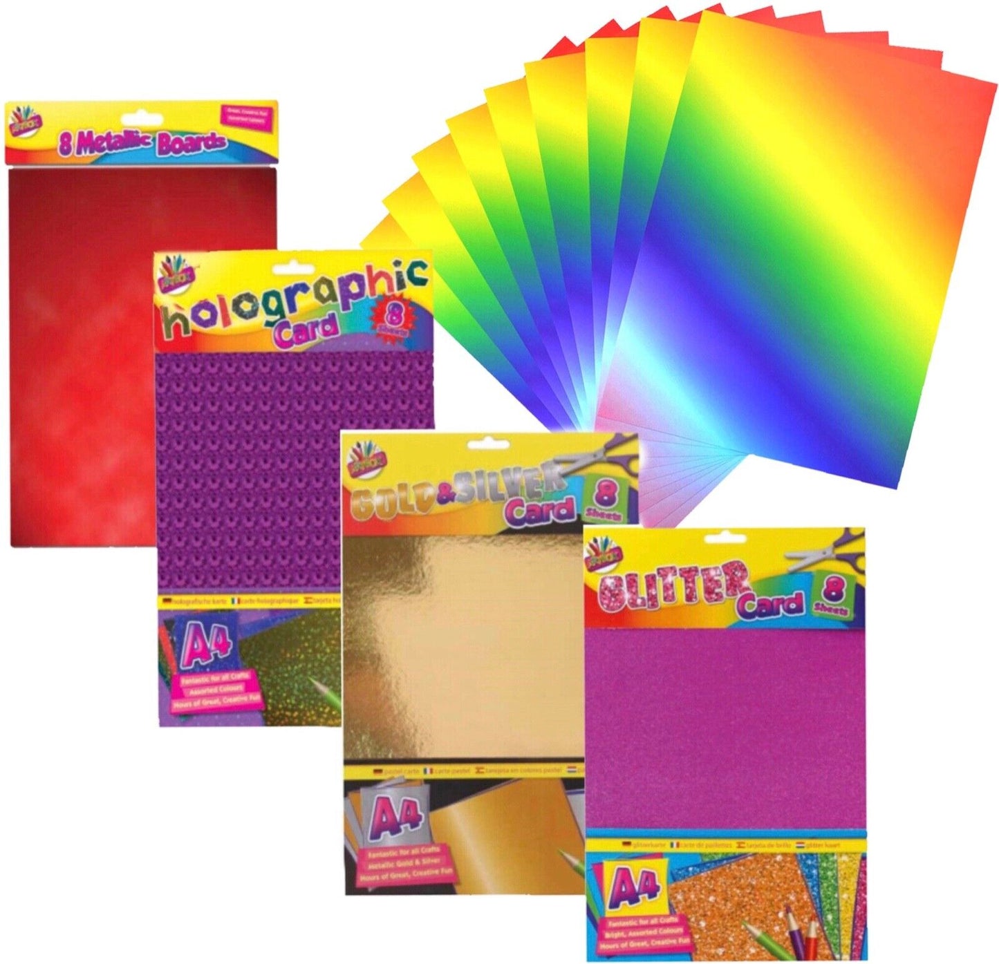 8x Sheets of A4 Board Card Craft - Gold/Silver, Metallic, Glitter, Holographic