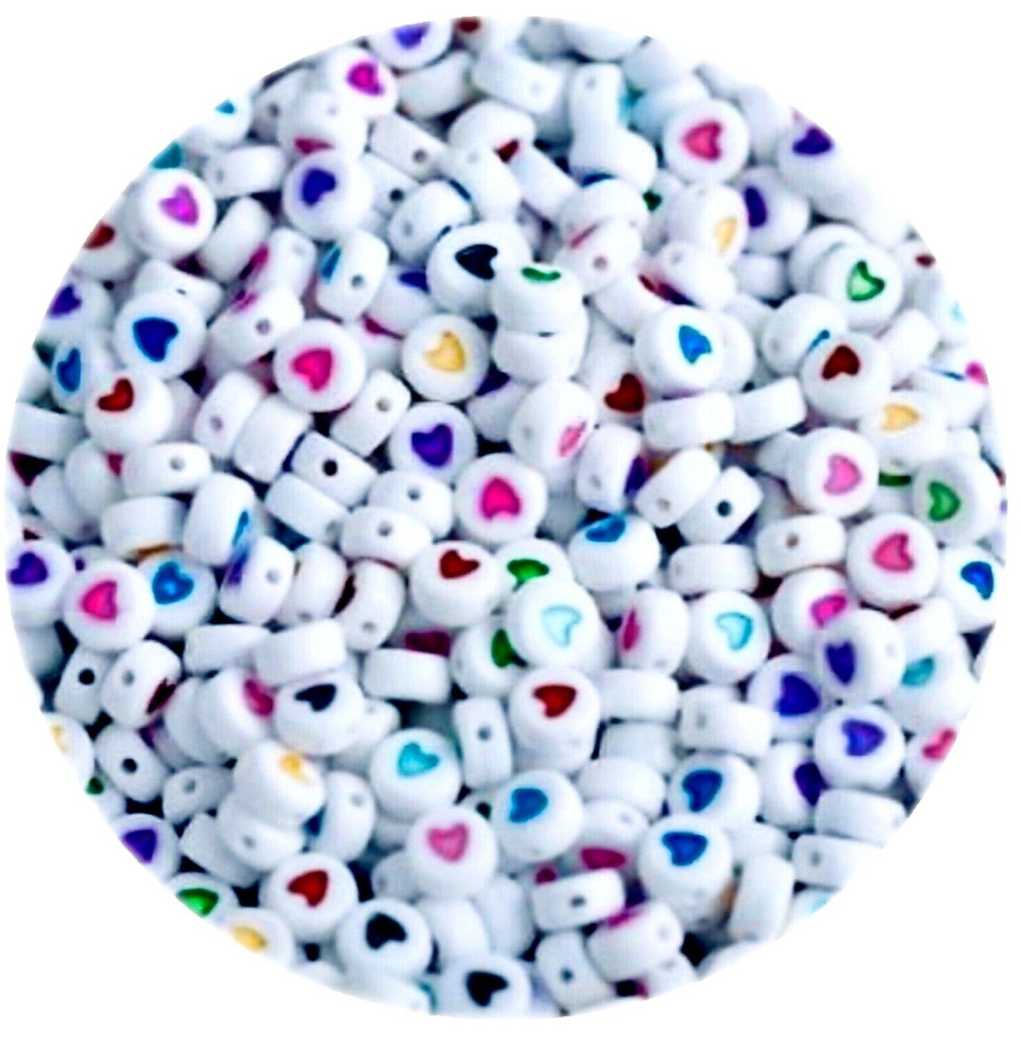 100 pcs Heart Design 7mmx3.5mm Flat Round Beads for Jewellery Craft Making