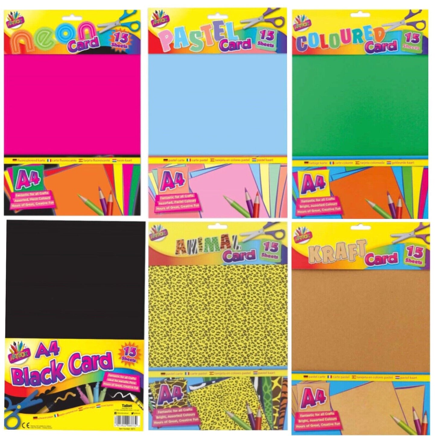 15x Sheets of A4 Coloured Activity Card Craft - Bright, Neon, Pastel, Black etc.