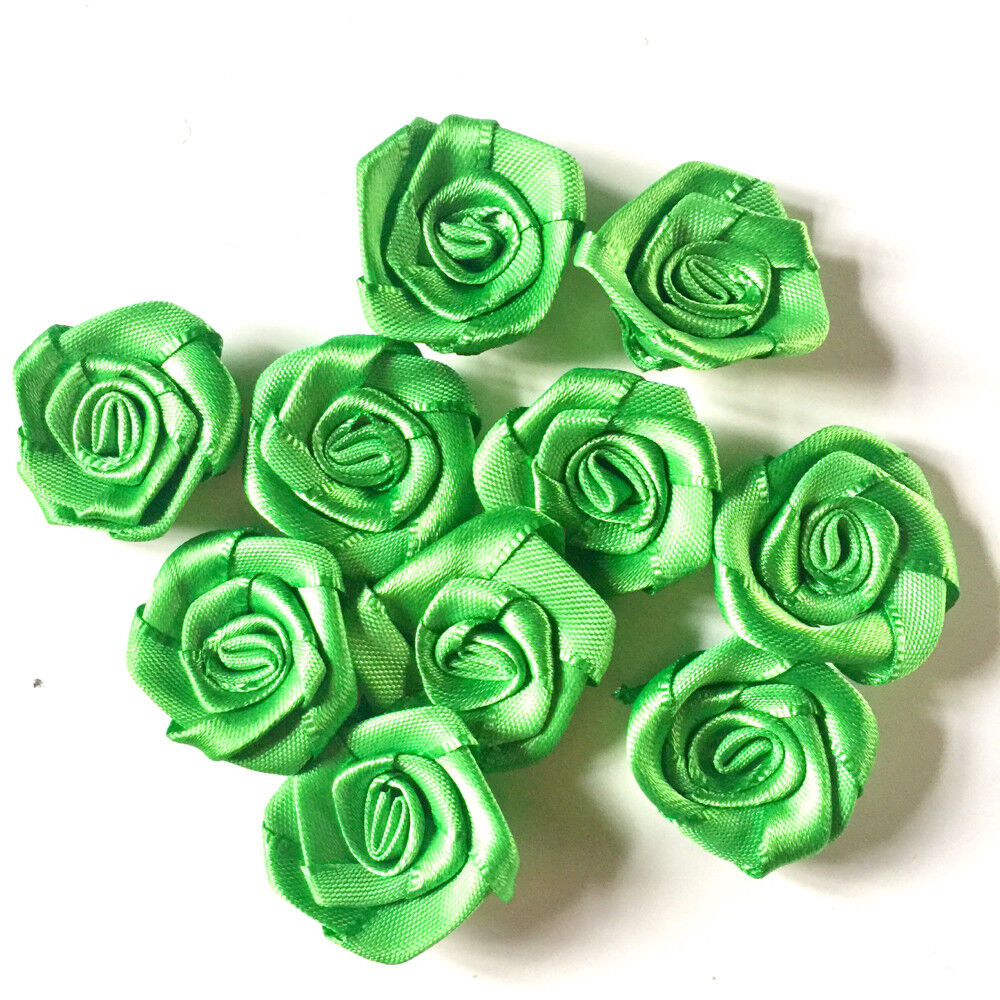 20x Handmade 20mm Satin Rose Flower Ribbon Decoration Applique -Pick Your Colour