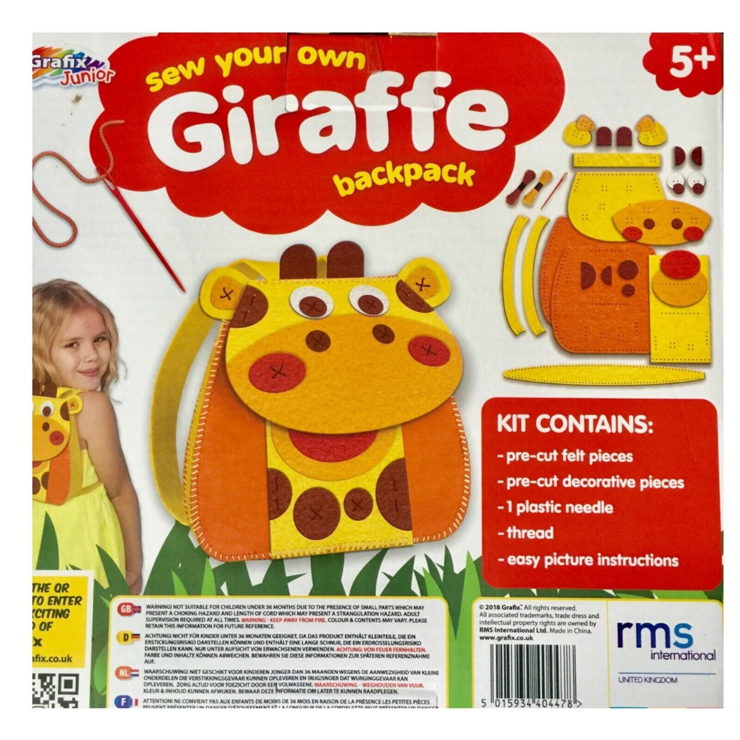 Sew and Make Your Own Animal Backpack DIY Kit - Choose Giraffe or Hippo