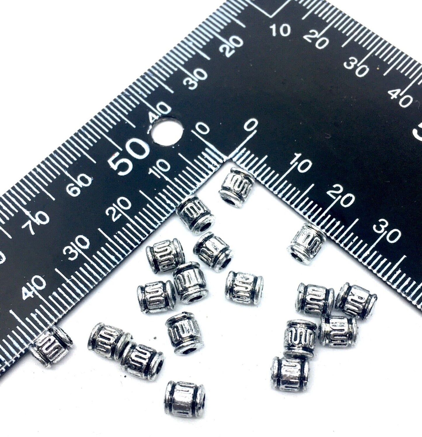 150x Antique Silver Large Hole Tibetan Style 6mm Acrylic Spacer Beads