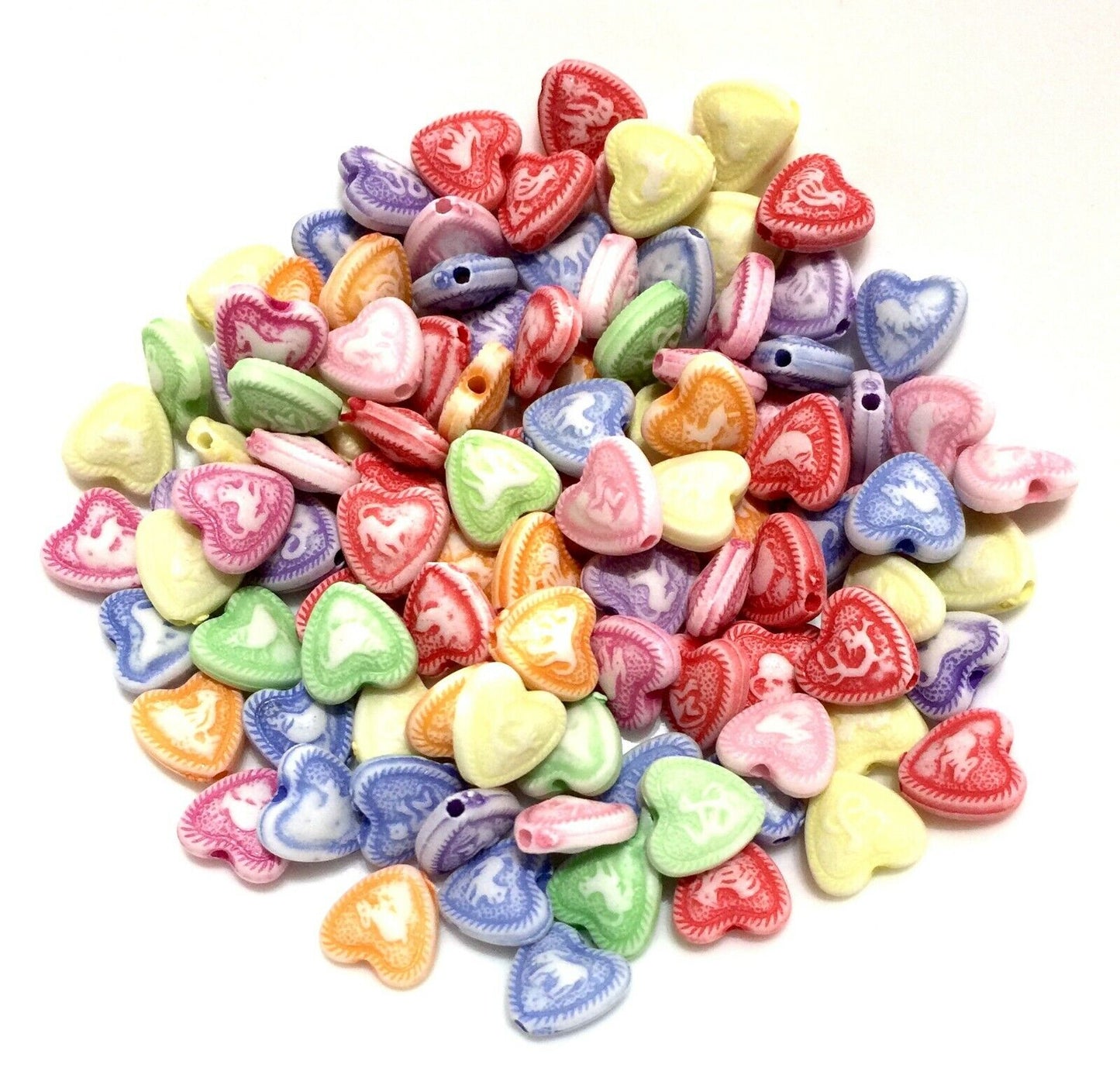 100x Heart Shape and Heart Design Acrylic Spacer Beads - Pick Your Style