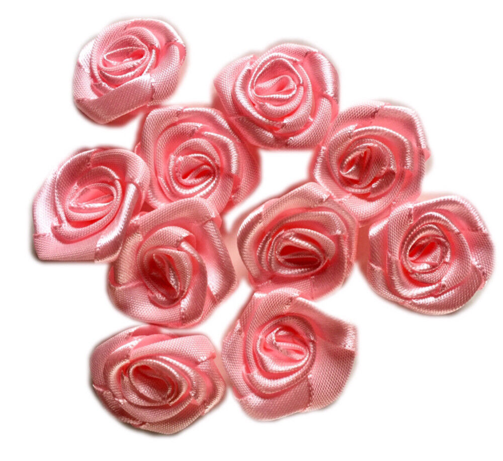 20x Handmade 20mm Satin Rose Flower Ribbon Decoration Applique -Pick Your Colour