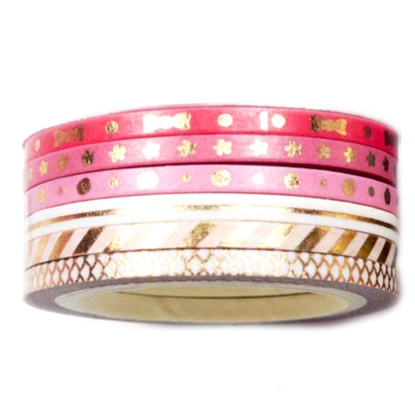 6x Roll Multi Colour 5 Meters per Roll 3mm Patterned Washi Tape