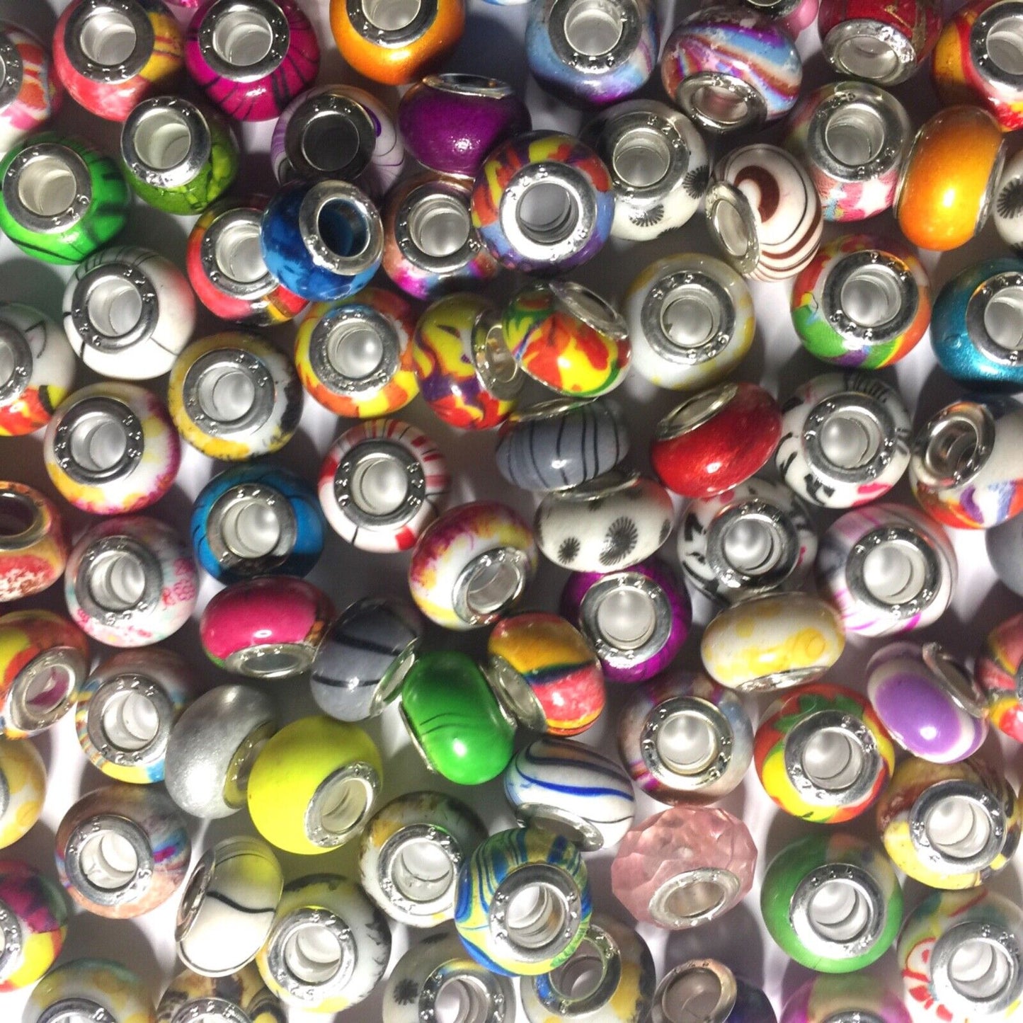 10x Mix Style Acrylic & Resin, Polymer Clay or Glass European Large Hole Bead