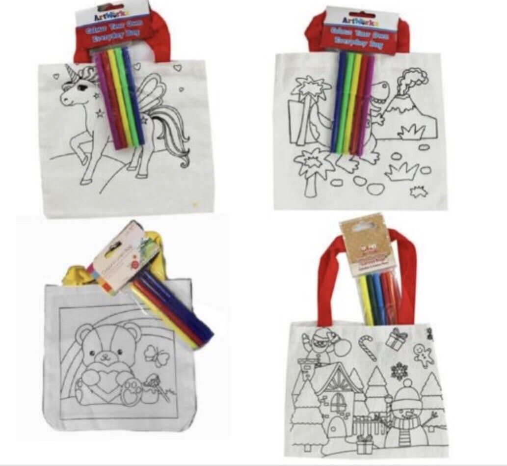 1x Colour Your Own Everyday Bag - Choose Unicorn, Dinosaur, Santa, Easter Bunny