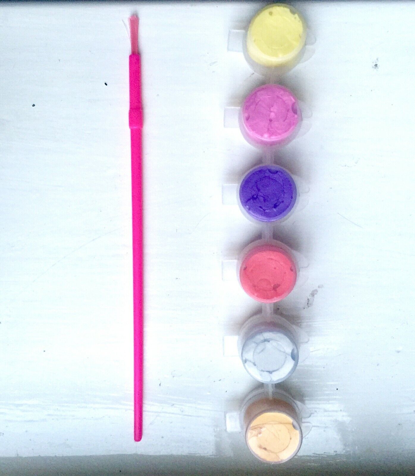 1x Set of 6 Mini Acrylic Paint Pots with Brush - 9 Colour Sets to Choose