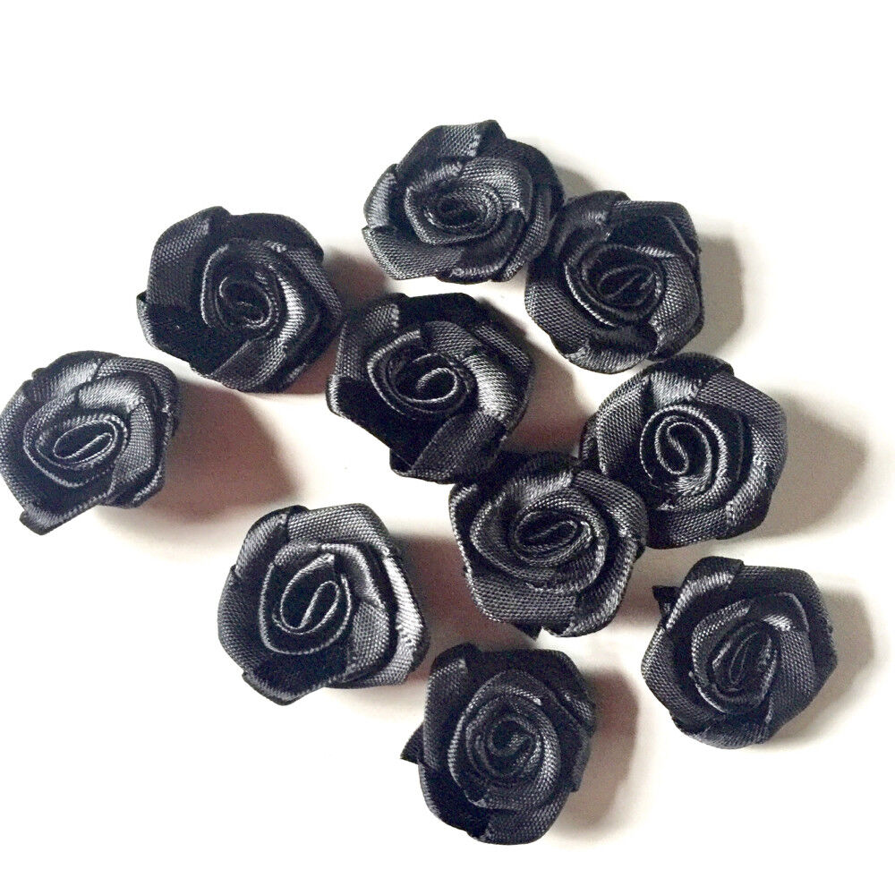 20x Handmade 20mm Satin Rose Flower Ribbon Decoration Applique -Pick Your Colour