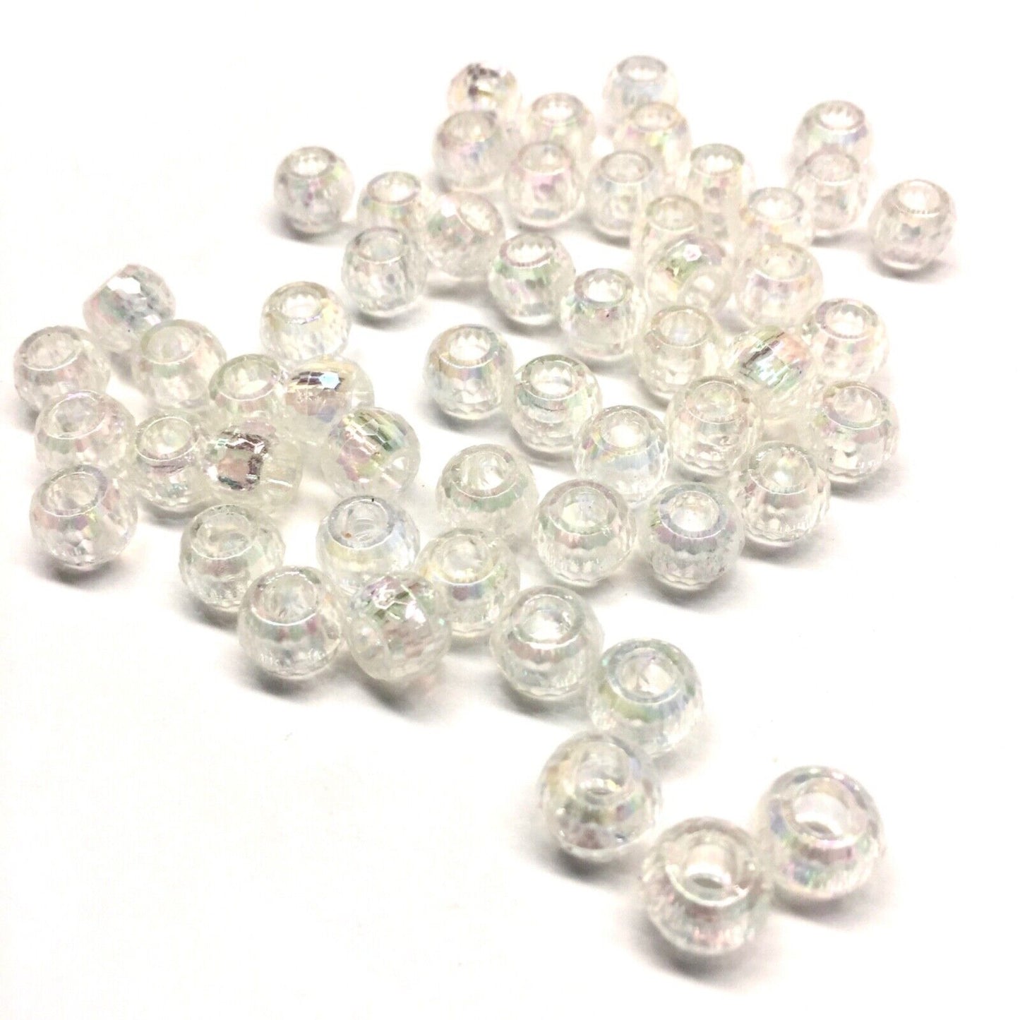 100x Large Hole Faceted Iridescent 9mmx6.5mm Acrylic Beads - Choose your Colour