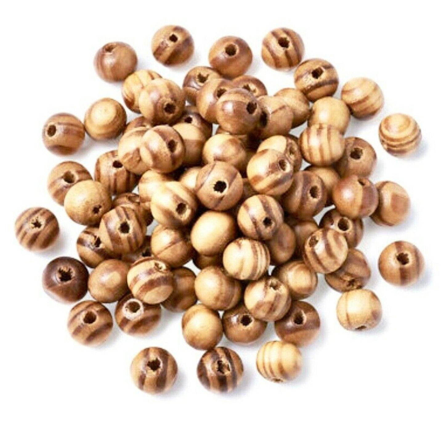 200x Natural 6mm or 8mm Burly Pine Striped Wood Beads - Glossy or Non Glossy