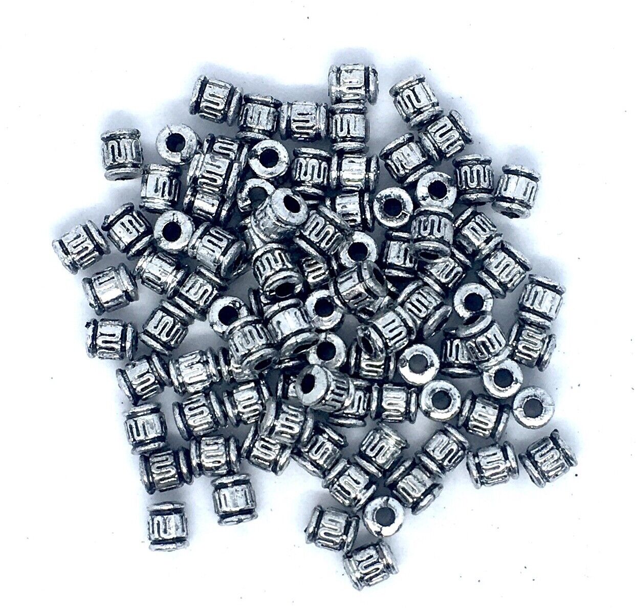 150x Antique Silver Large Hole Tibetan Style 6mm Acrylic Spacer Beads
