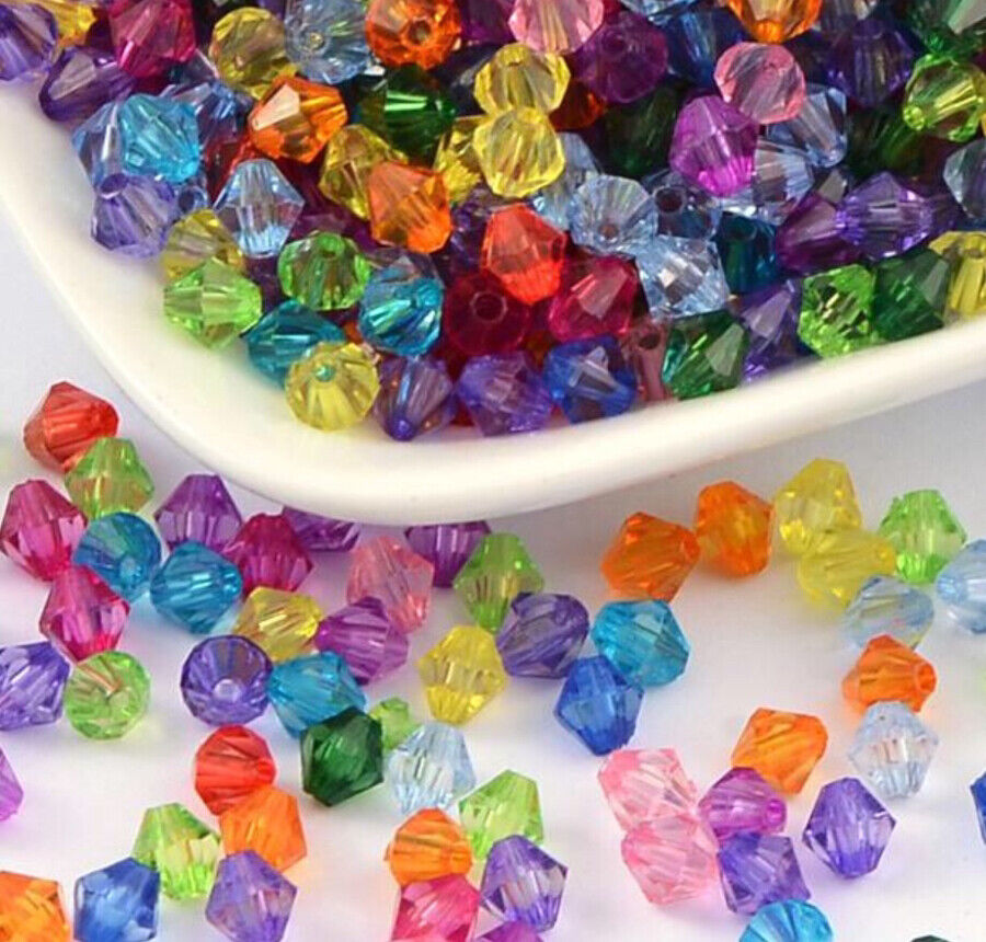 1000pcs Multi Colour Small 4mm Acrylic Bicone Beads