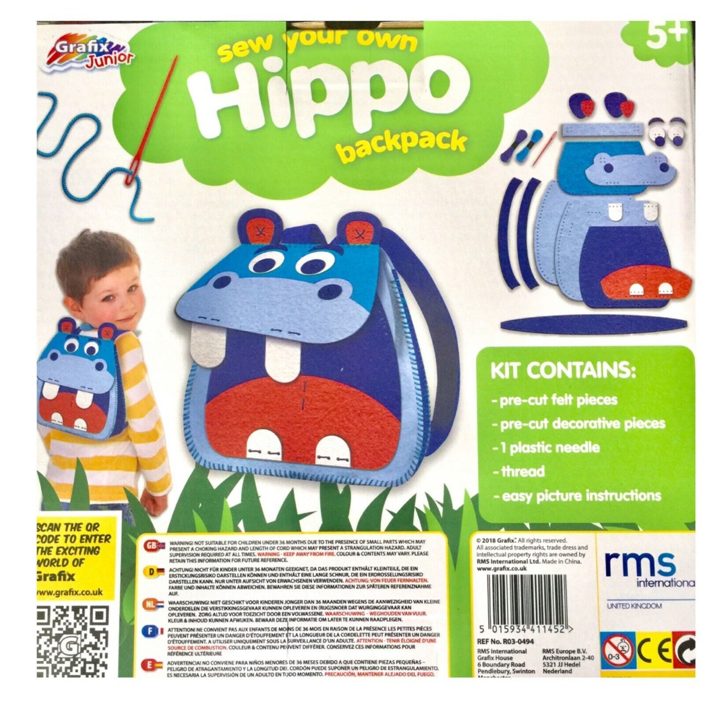 Sew and Make Your Own Animal Backpack DIY Kit - Choose Giraffe or Hippo