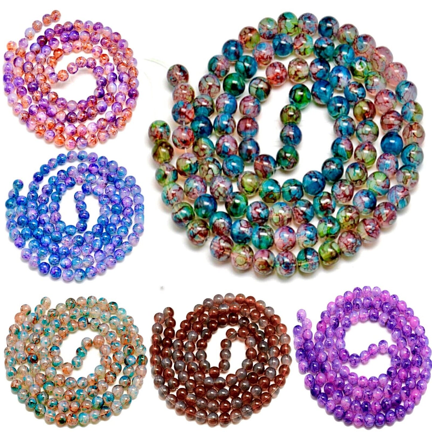 130 pcs 1x Strand Baking Painted 6mm Glass Beads for Jewellery Making Craft