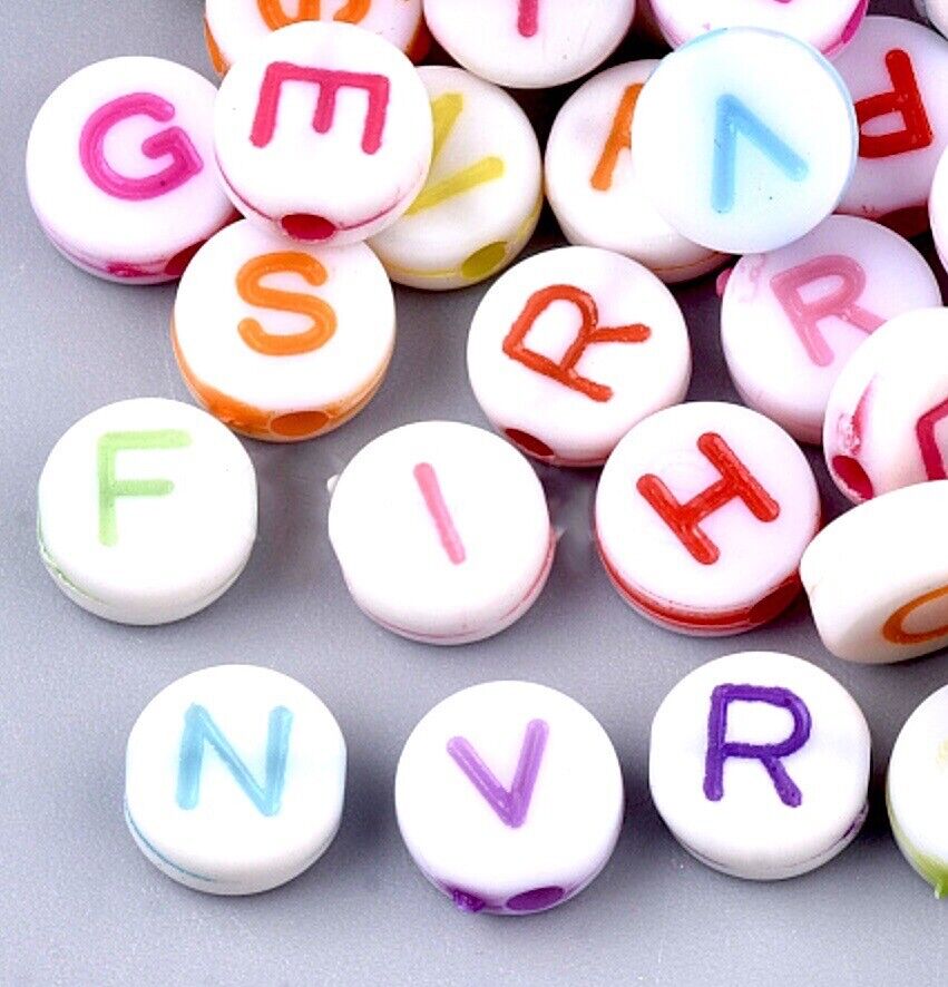250 pcs English Letter 6mm-7mm Flat Round Beads for Jewellery Making