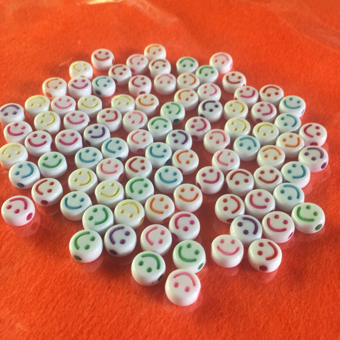 50x Smiling Flat Round Disc Beads 10mmx5mm for Jewellery Making
