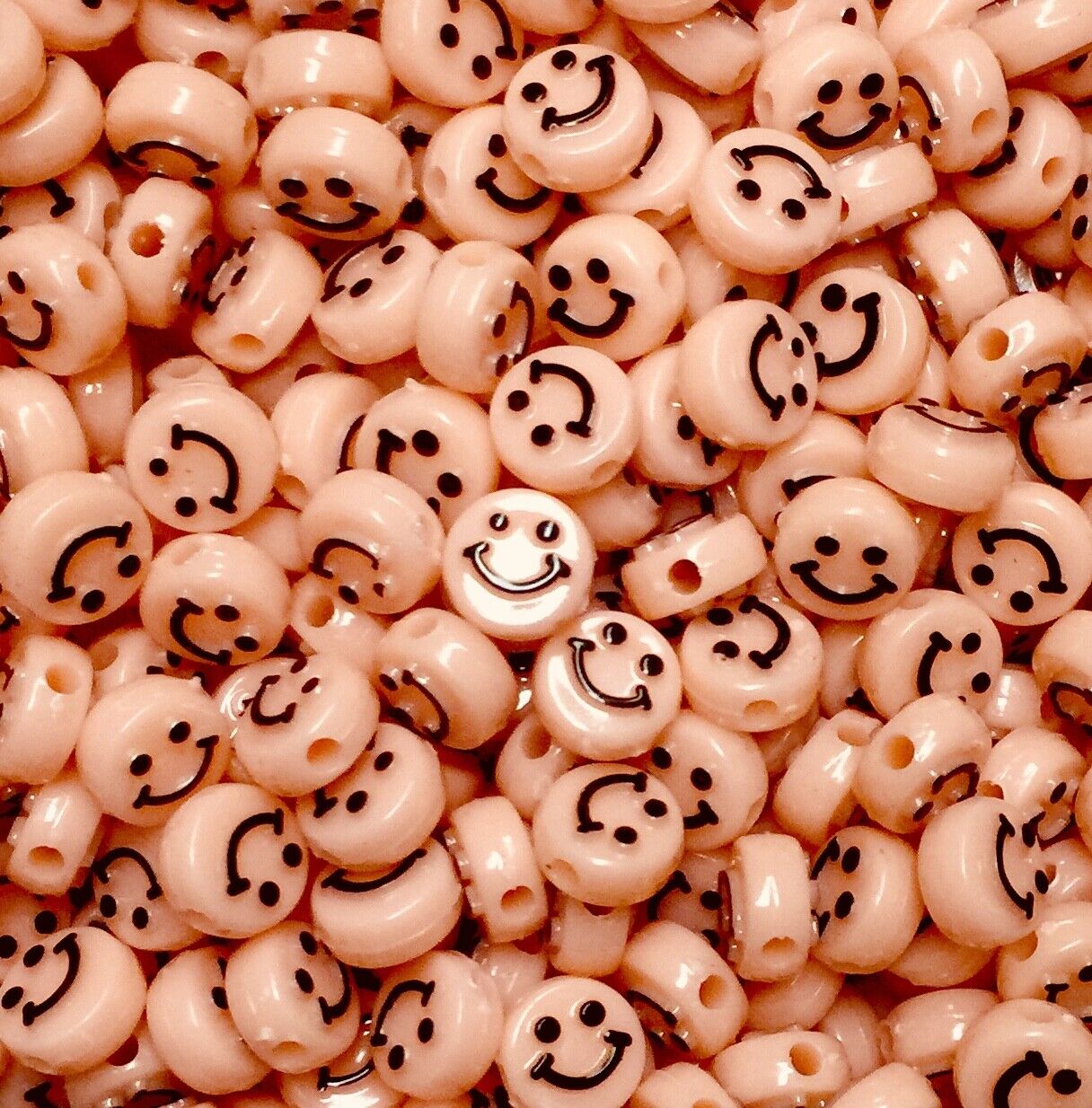 100x Smiling Beads Flat Round Disc 10mmx5mm for Jewellery Making -Pick Your Colour
