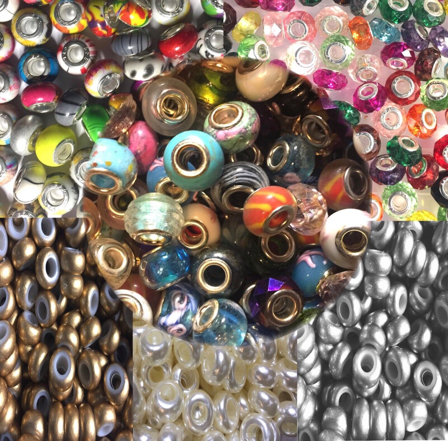10x Mix Style Acrylic & Resin, Polymer Clay or Glass European Large Hole Bead