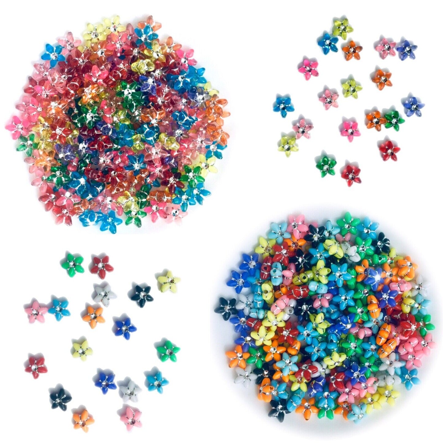 200x Mix Coloured 10MM Star Diamanté Beads - Pick Your Style