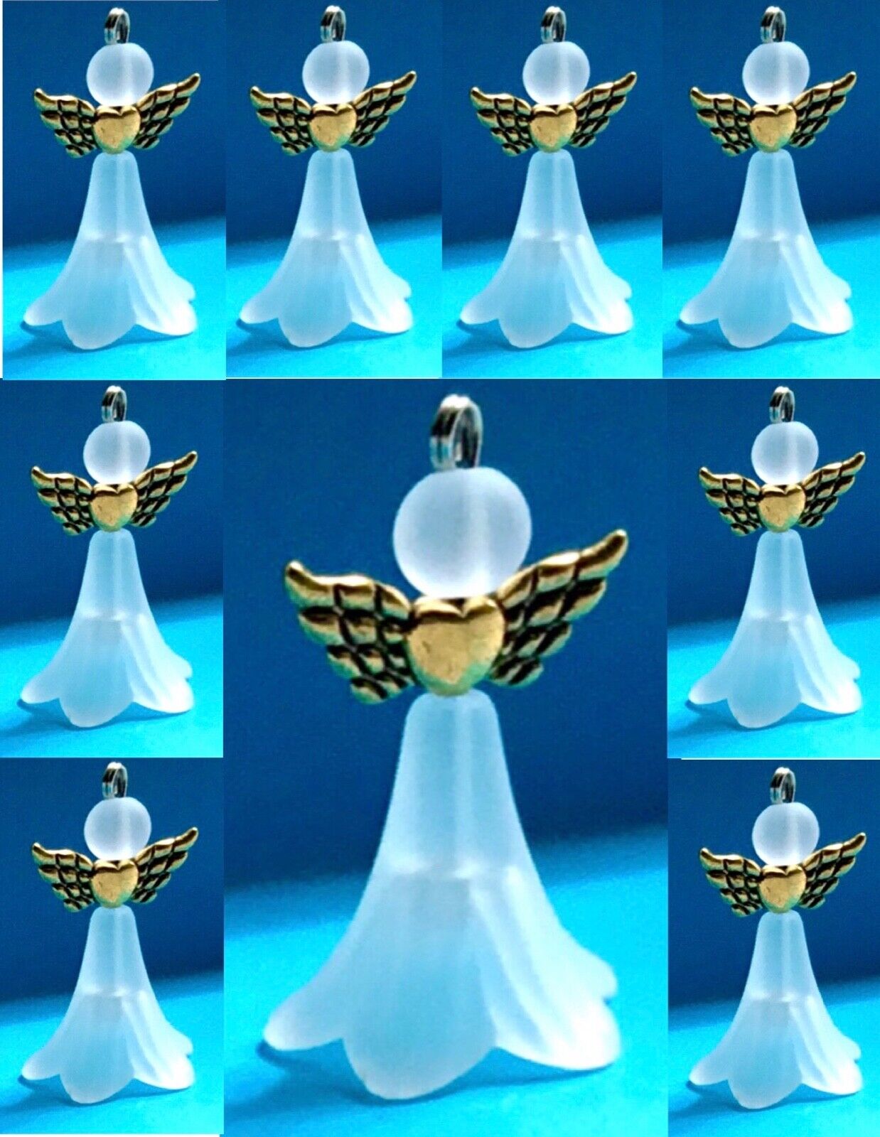 10pcs Make Your Own 40mm Tall Frosted White Guardian Angel Charm DIY Kit