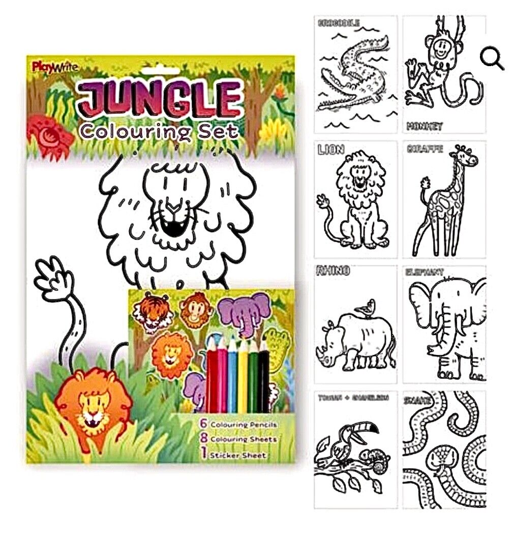 15pcs 1x Set Animals or Unicorn Colouring & Sticker Kit with Coloured Pencil