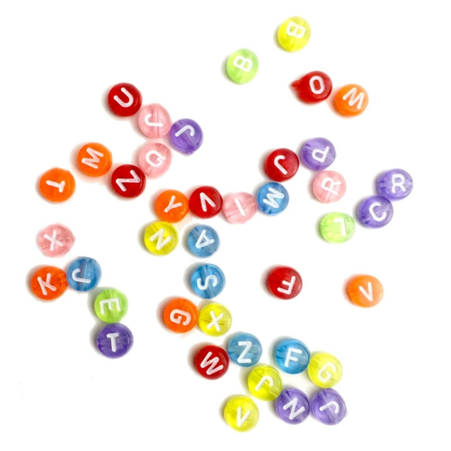 200x English Letter 6mm-7mm Flat Round Beads for Jewellery Making