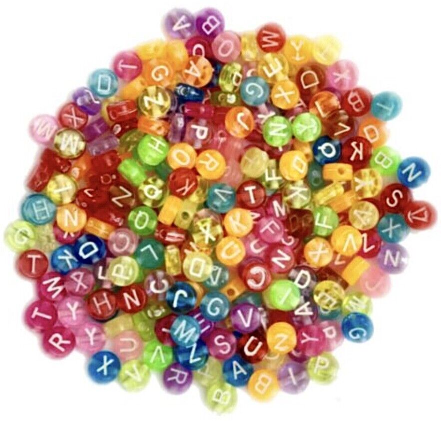 200x English Letter 6mm-7mm Flat Round Beads for Jewellery Making
