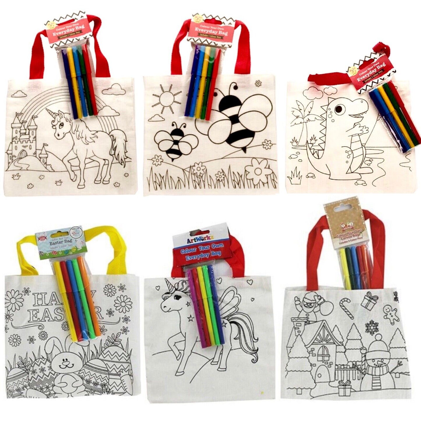 1x Colour Your Own Everyday Bag - Choose Unicorn, Dinosaur, Santa, Easter Bunny
