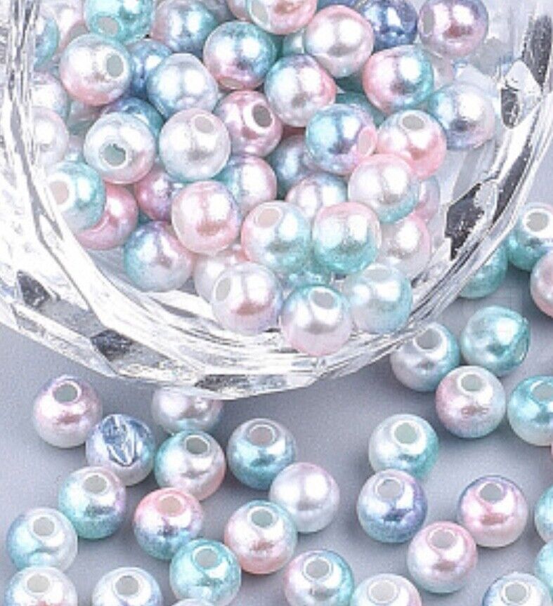 150x 6mm Rainbow Mermaid Faux Pearl Beads for Jewellery Craft Making