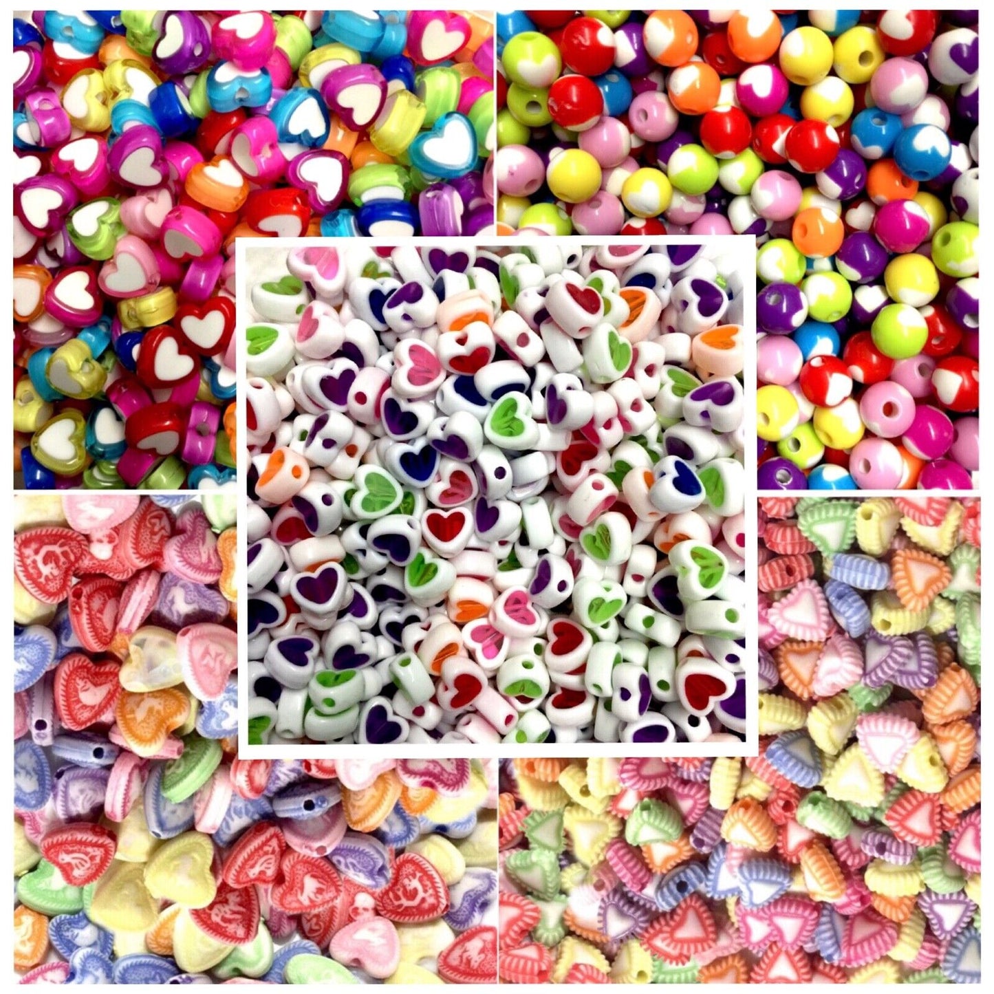 100x Heart Shape and Heart Design Acrylic Spacer Beads - Pick Your Style