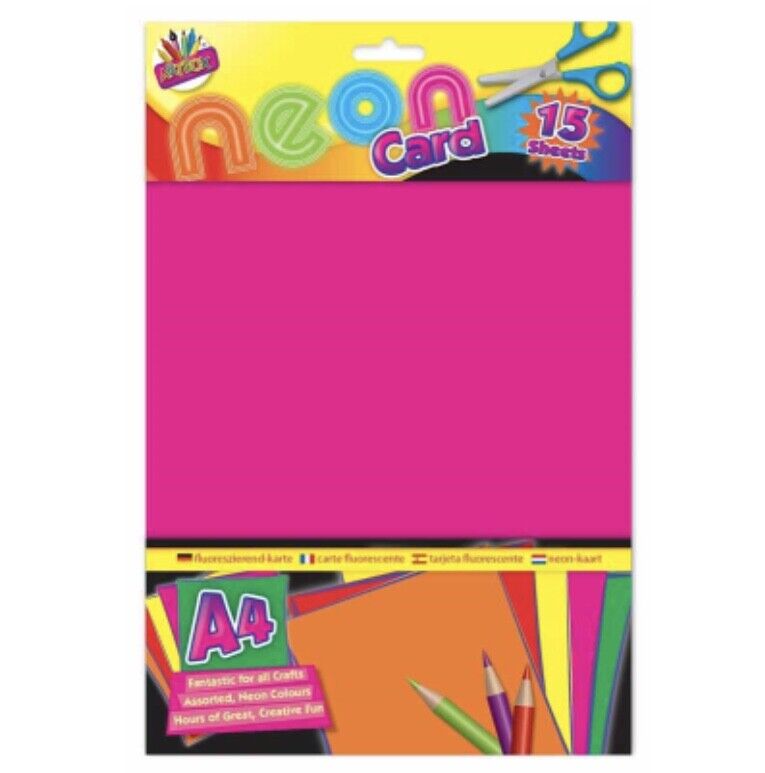 15x Sheets of A4 Coloured Activity Card Craft - Bright, Neon, Pastel, Black etc.