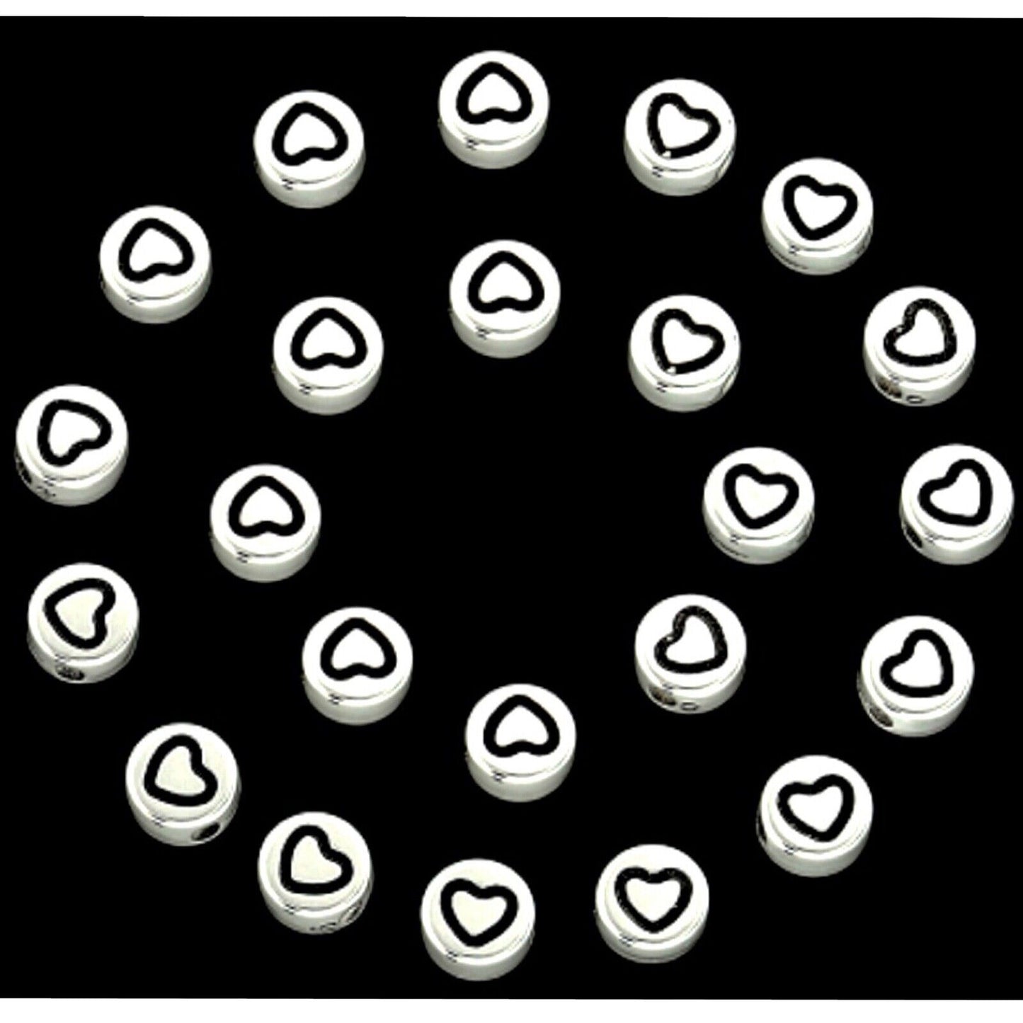 100 pcs Heart Design 7mmx3.5mm Flat Round Beads for Jewellery Craft Making