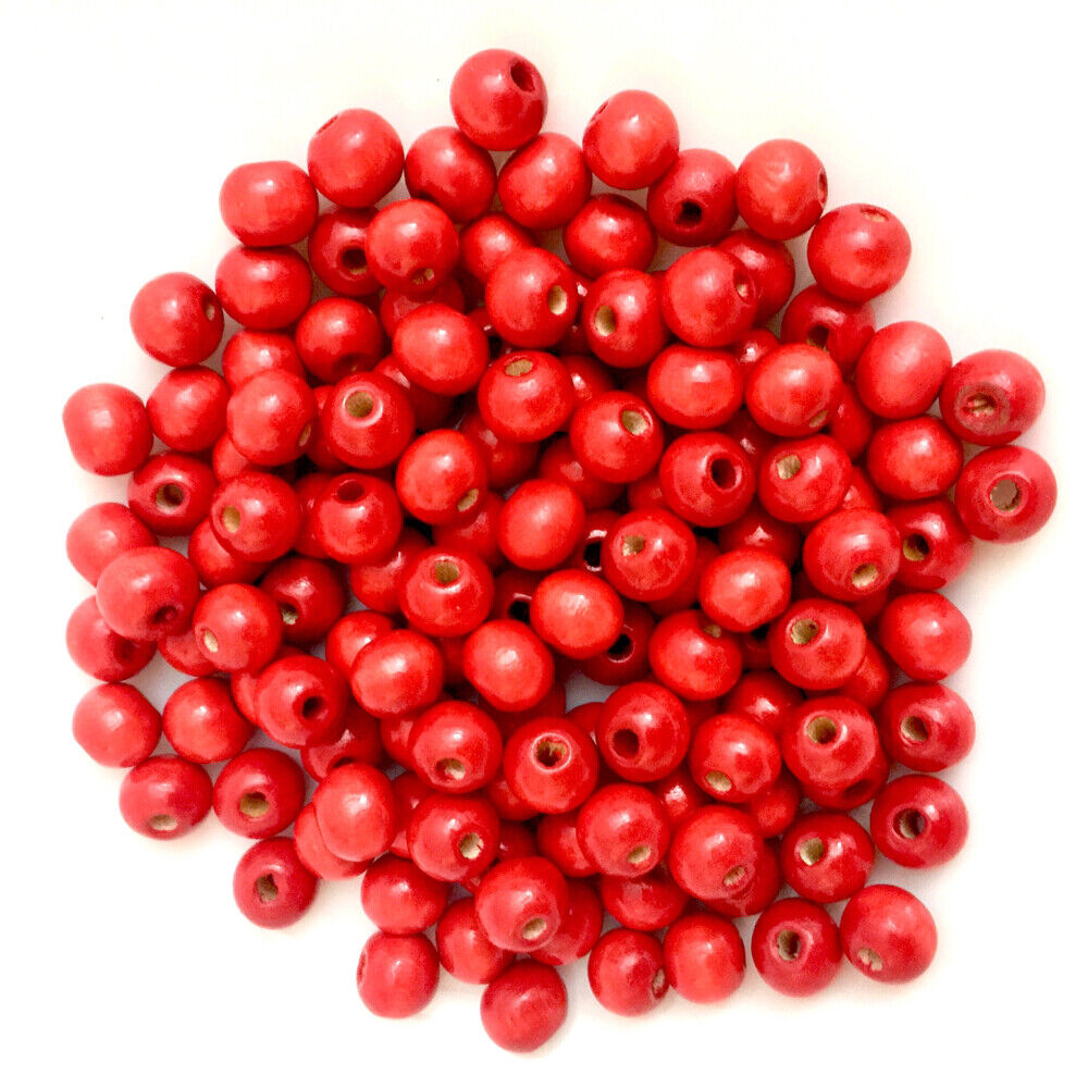 100x Round Wooden 8mm-10mm Beads - Choose Your Colour and Size