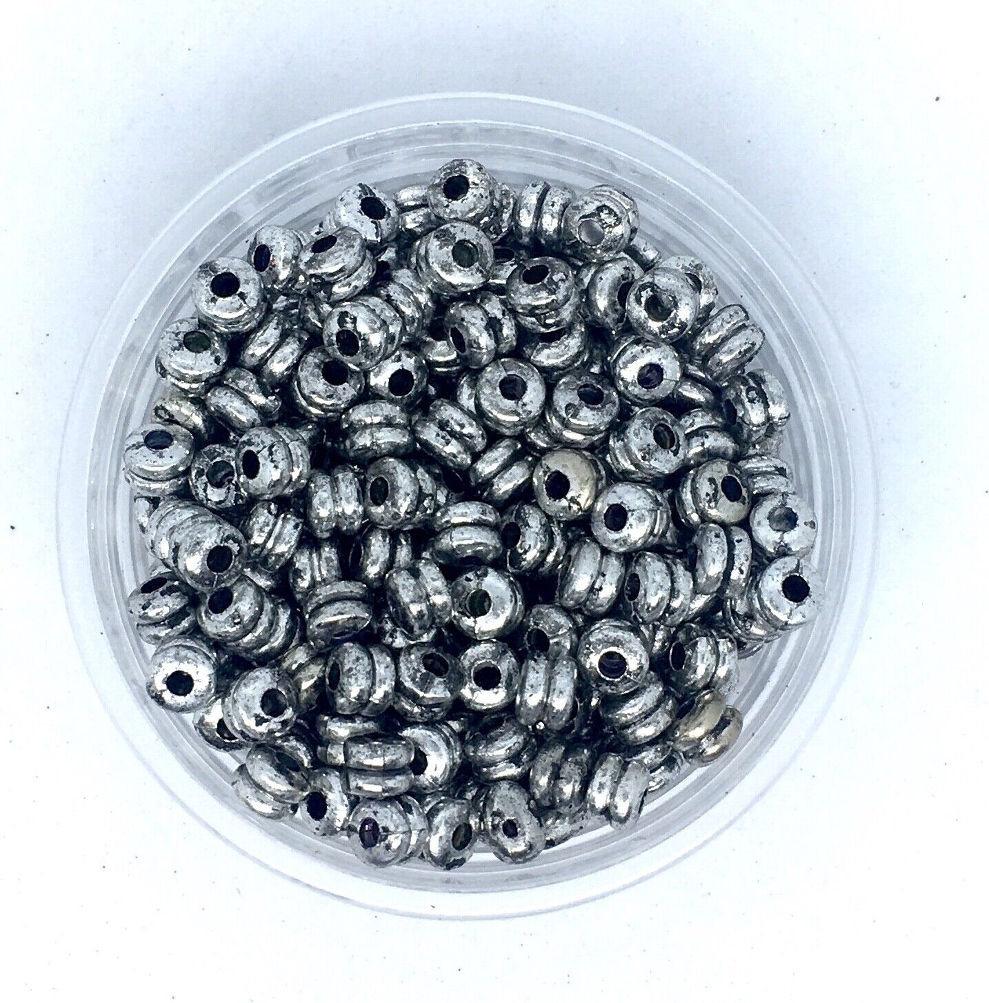 150x Antique Silver Large Hole Tibetan Style 6mm Acrylic Spacer Beads