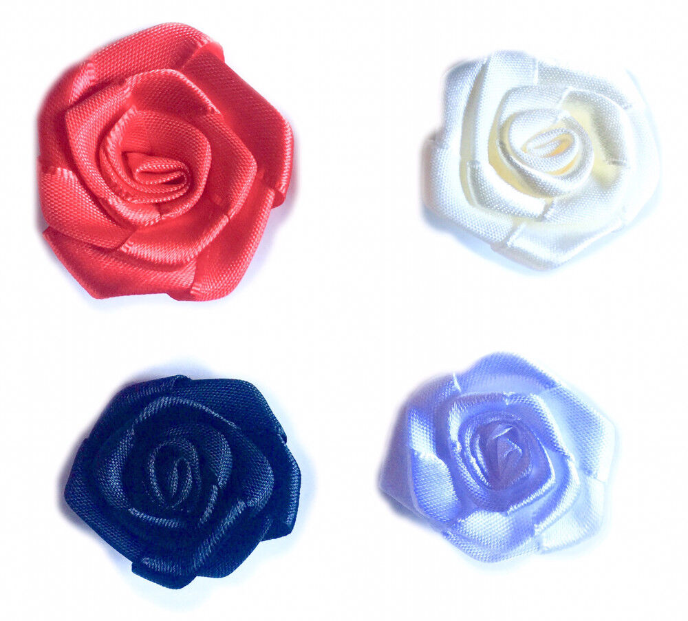 10x Handmade Large 25mm Satin Rose Flower Ribbon Applique -Pick Your Colour