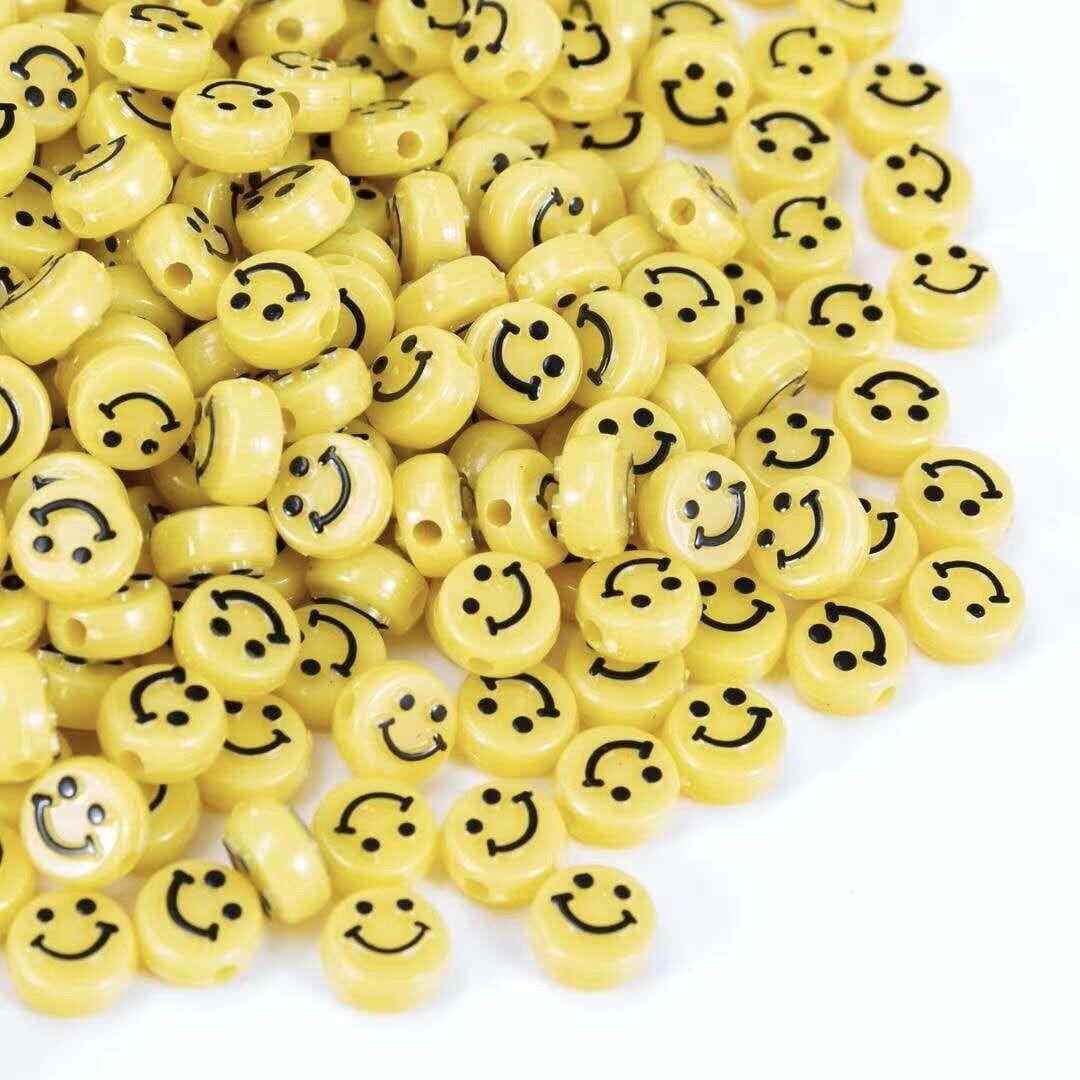 100x Smiling Beads Flat Round Disc 10mmx5mm for Jewellery Making -Pick Your Colour