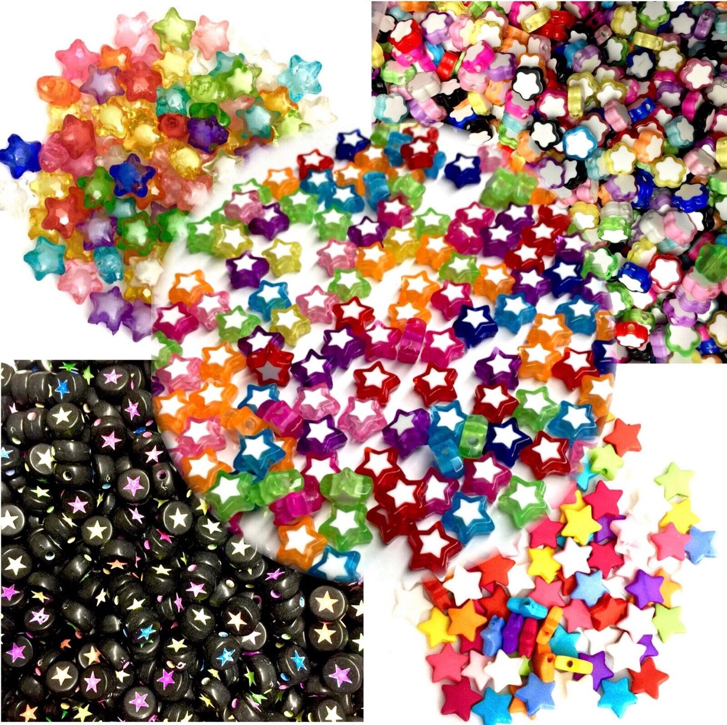 100x Mix Coloured Star Shaped Beads - Pick Your Style