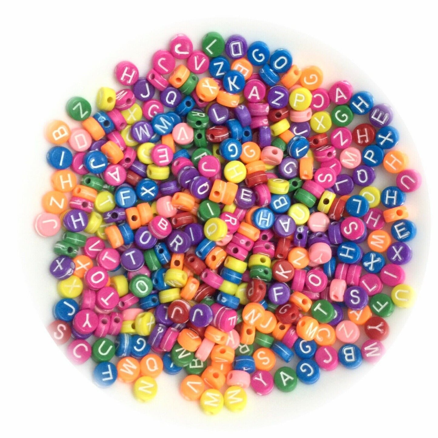 200x English Letter 6mm-7mm Flat Round Beads for Jewellery Making