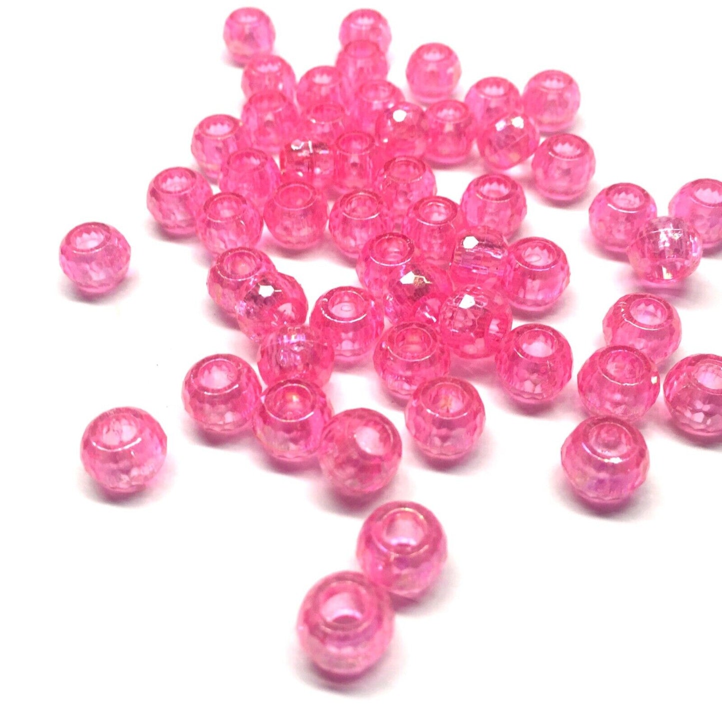 100x Large Hole Faceted Iridescent 9mmx6.5mm Acrylic Beads - Choose your Colour