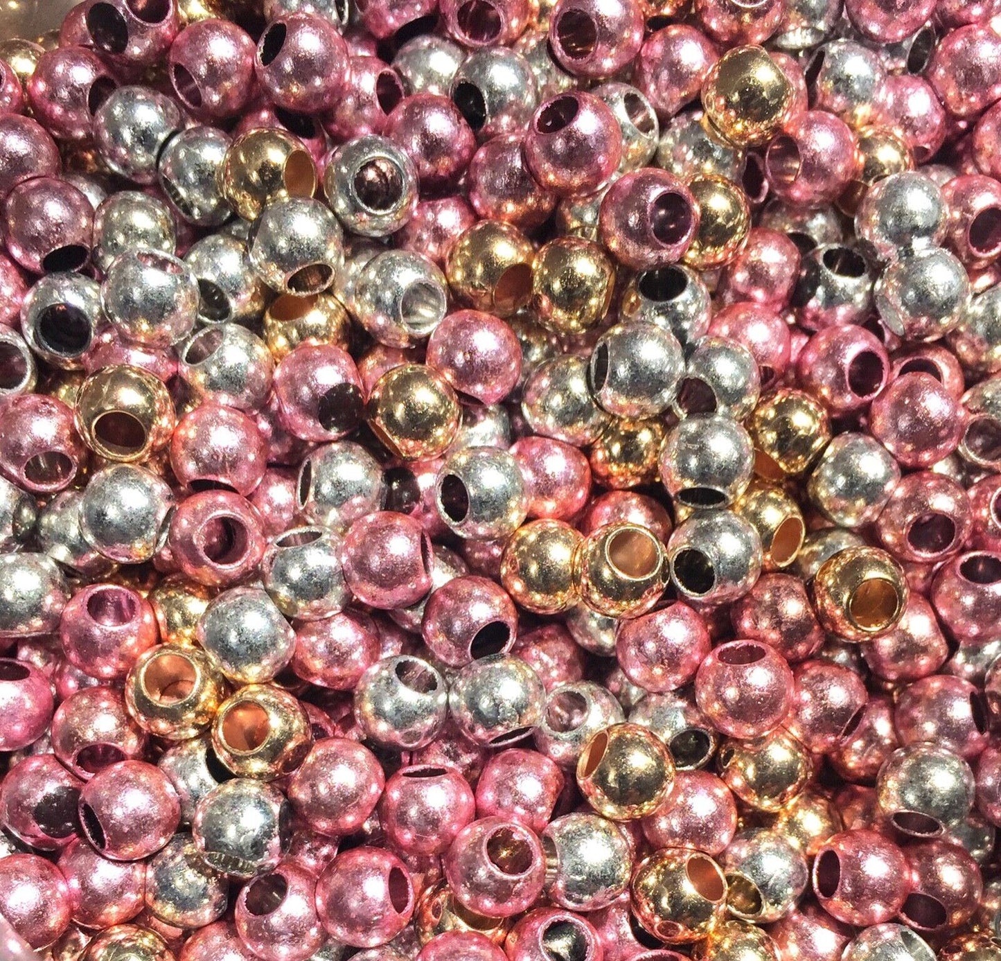 150x Large Hole 6mm Metallic Acrylic Spacer Beads for Jewellery Making