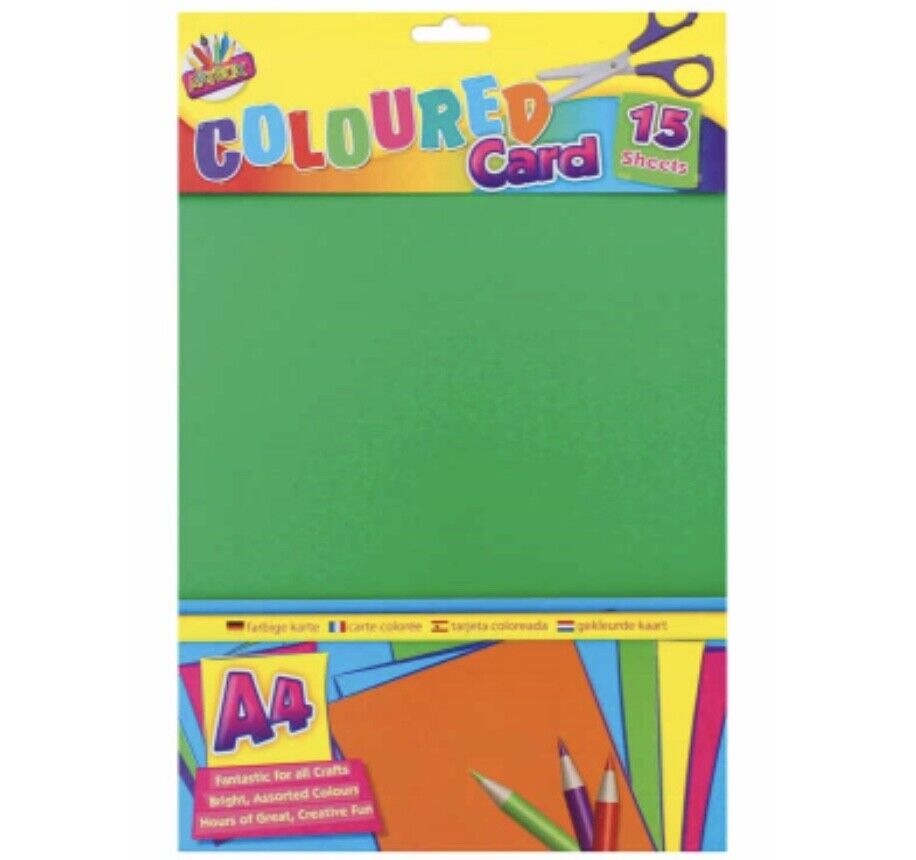 15x Sheets of A4 Coloured Activity Card Craft - Bright, Neon, Pastel, Black etc.