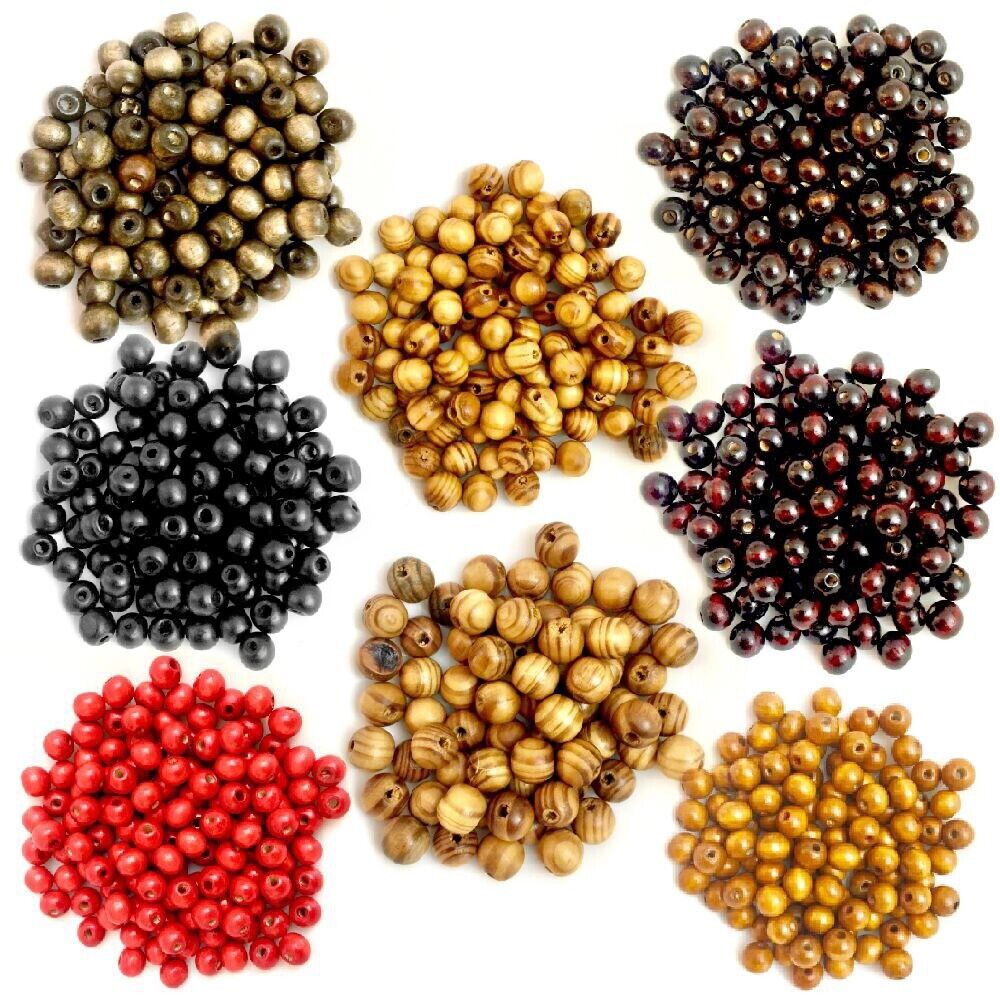 100x Round Wooden 8mm-10mm Beads - Choose Your Colour and Size